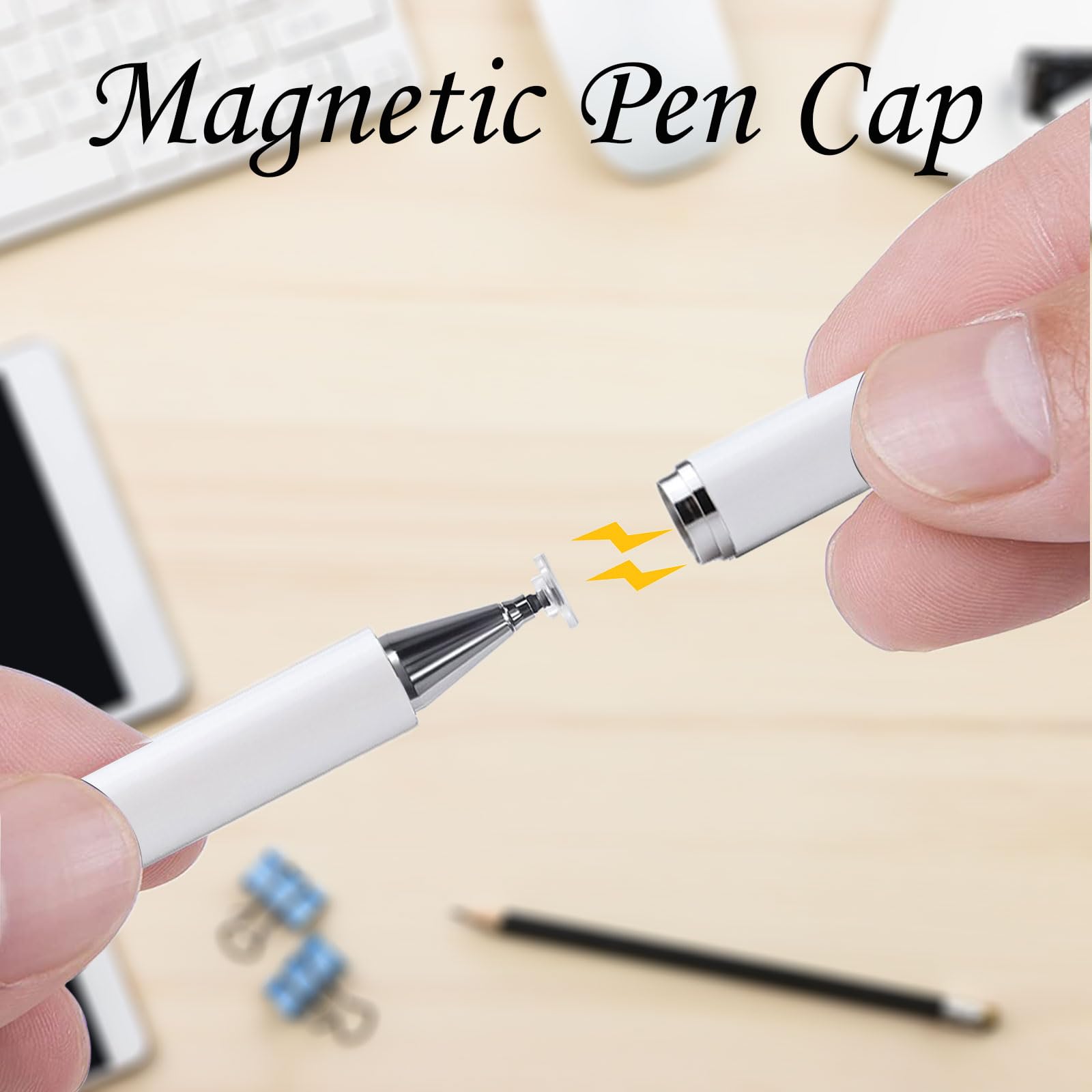 Disc Tablet Pen 2 in 1Tablet Pen per tutti i tablet con tappo magnetico, pennino capacitivo capacitivo compatibile con iPhone, iPad, Samsung, Chromebook, ecc. Bianco