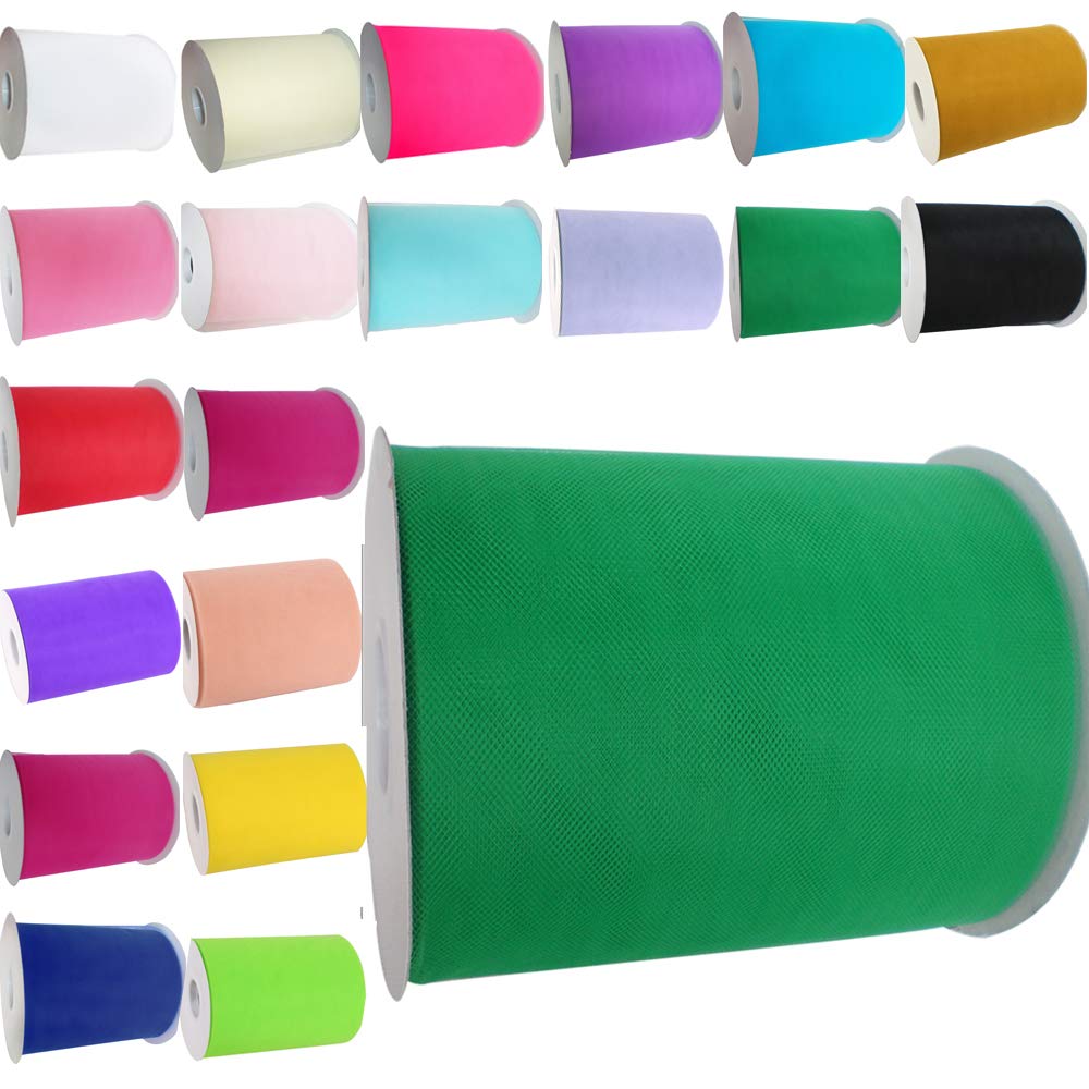 Time to Sparkle 2 Rolls Tulle Roll Spool 6 Inchs x 100yards Tutu Party Birthday Wraping Crafts Bridal Bow Skirt Wedding Decor - Green — image 1