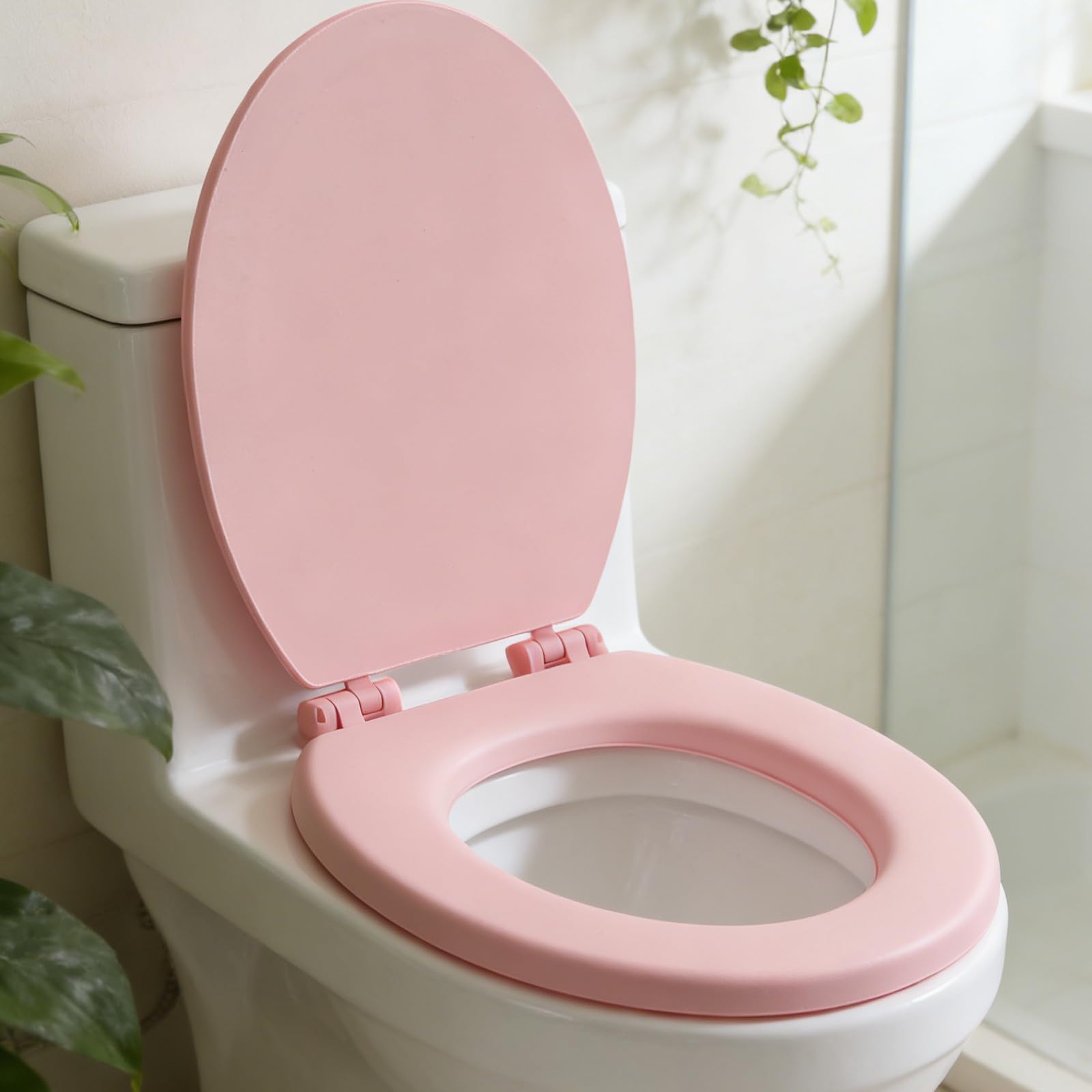 SEWACC Asiento de Inodoro en Forma Cojín Acolchado de Espuma Rosa y Cierre Lento, Adecuado para Reemplazo en Baños de Hogar y Hotel, Accesorios para Baño Silenciosos
