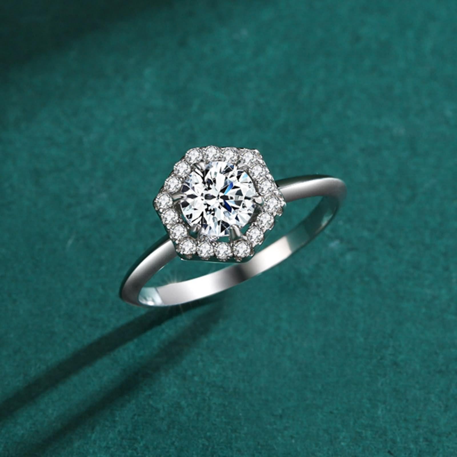 Ring Schlicht, Pinky Ring Geometrisch Silber mit Sechseckige form Labor Diamant Platin 950 Größe 58 (18.5)