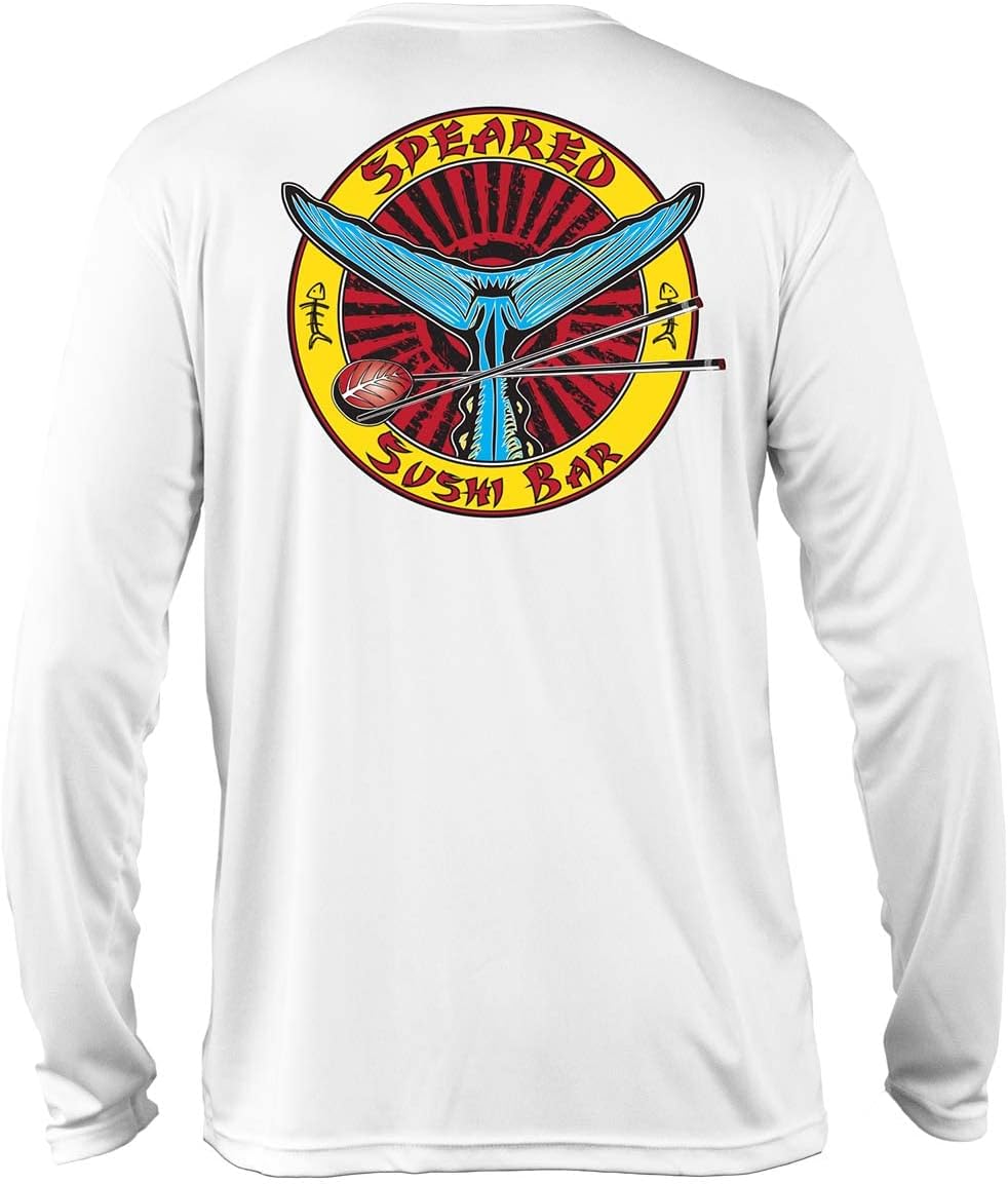 Spearfishing UV Sun Shirt: UPF 50+ Men's Long Sleeve Men’s Rash Guard for Scuba Diving, Fishing: Sushi Bar