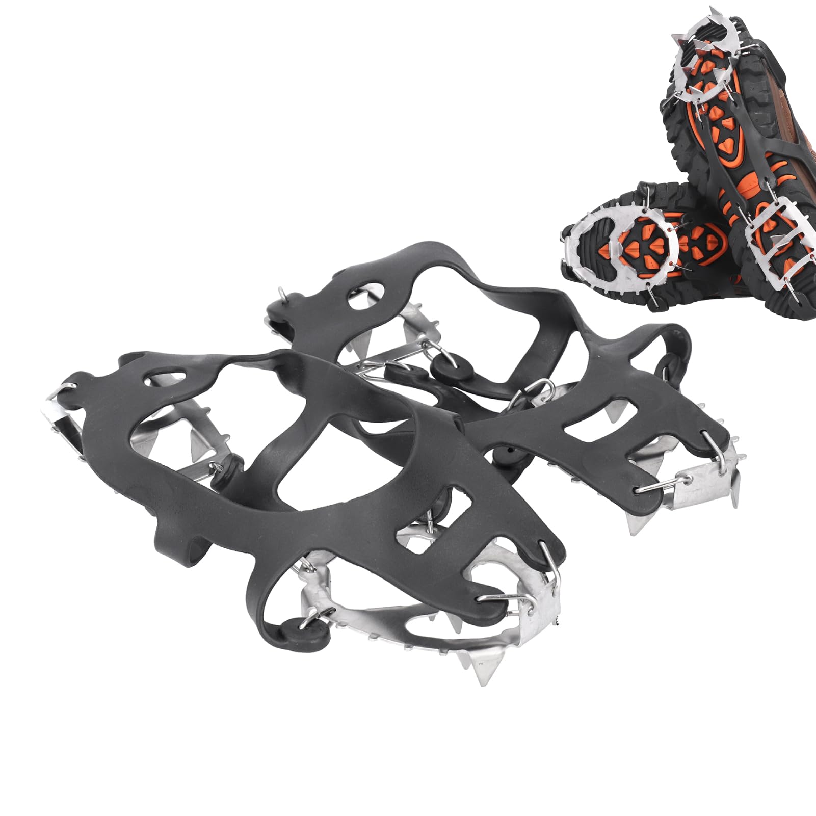 equlup Ice Traction Cleats, 1 Pair 18 Tooth Ice Snow Shoes Grip Antislip Ice Cleat Shoe Grips Stainless Steel Ice Snow Gripper for Hiking Fishing Climbing