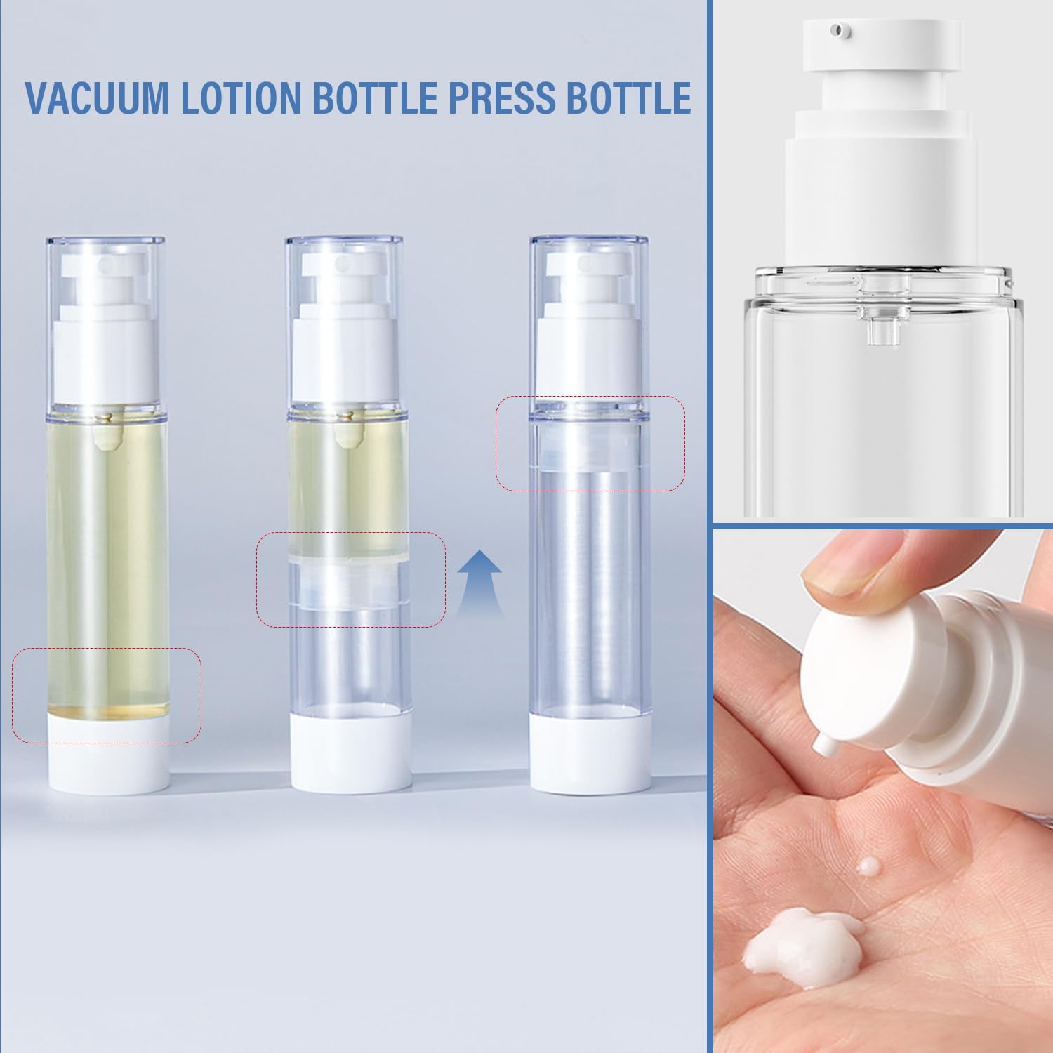 Airless dozownik z pompką, 6 sztuk, 50 ml, puste butelki na krem, do wielokrotnego napełniania, próżniowe butelki podróżne do napełniania, do podróży, balsamów, szamponów, kosmetyków