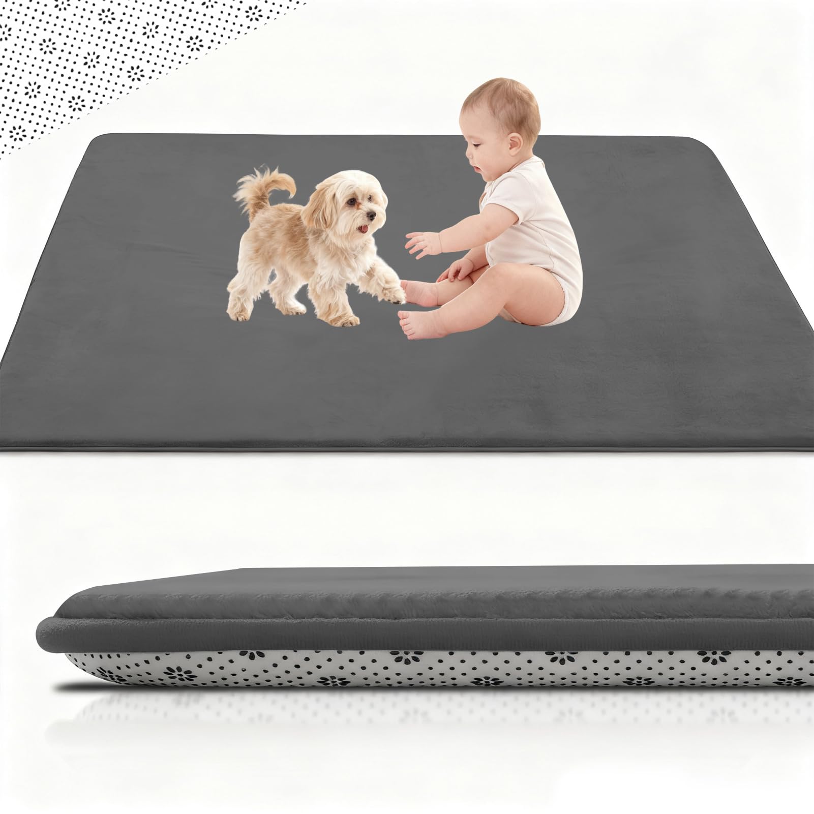 2cm Dicke Krabbelmatte Baby 120 x 200 cm Extra dick und Spielmatte, Spielteppich Rutschfester, Teppich für Wohn und Kinderzimmer Tatami Matte Dunkelgrau