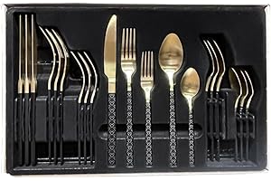 Disney Luxe Mickey Icon Black Gold 50th Anniversary Silverware 5-Piece Set