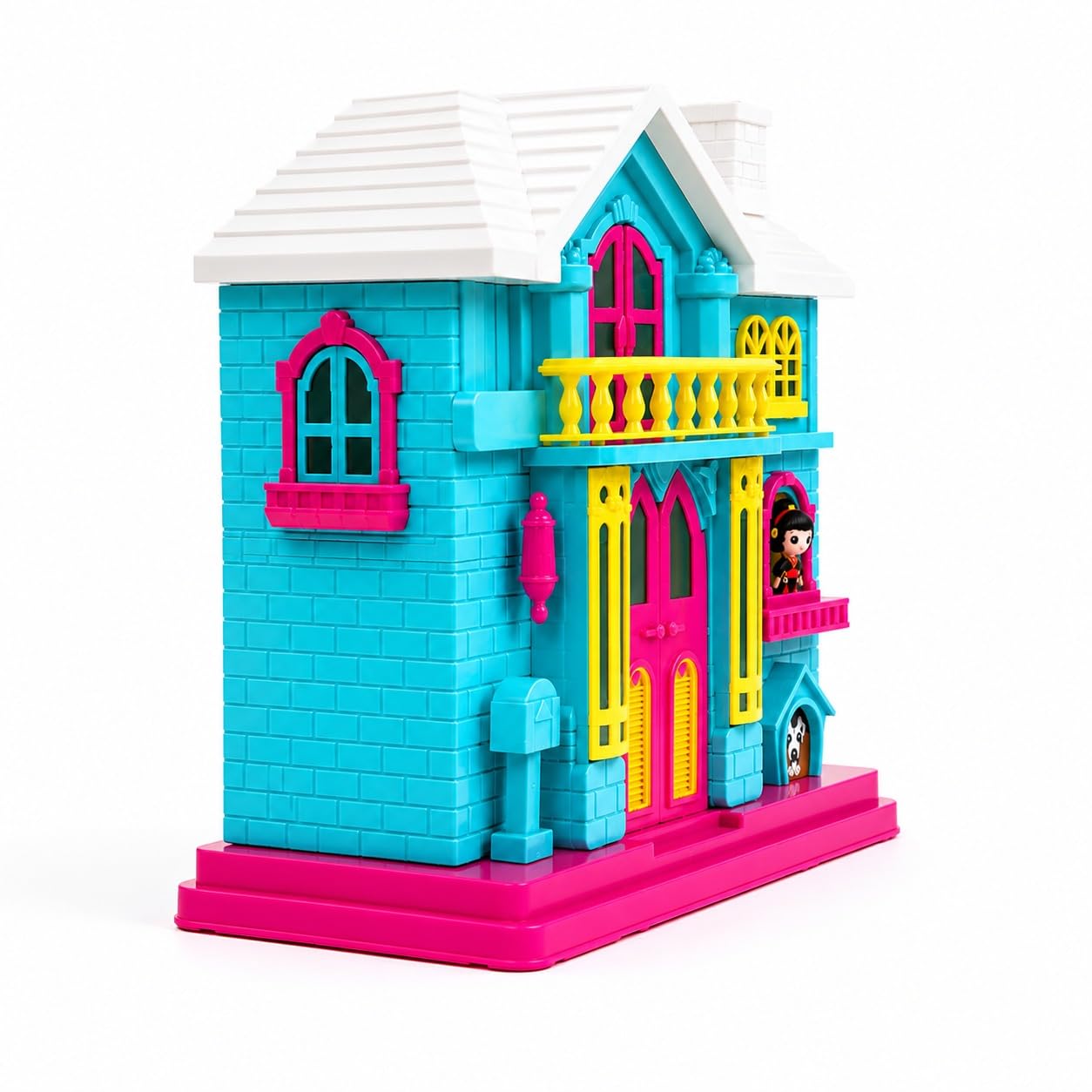 My First Villa Portable Dollhouse Playset for Kids | Vibrant Pretend Play Toy Home with Balcony, Windows, and Openable Doors | Birthday Gift for Girls & Toddlers (Blue & Pink) (Green)-image-30