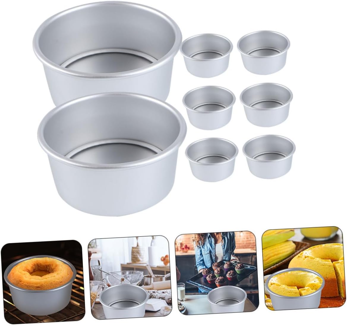 8pcs Round Cake Pans with Removable Bottoms Anodized Aluminum Alloy Baking Molds for Oven-safe Microwave and Mousse Desserts Non-deformable Bakeware