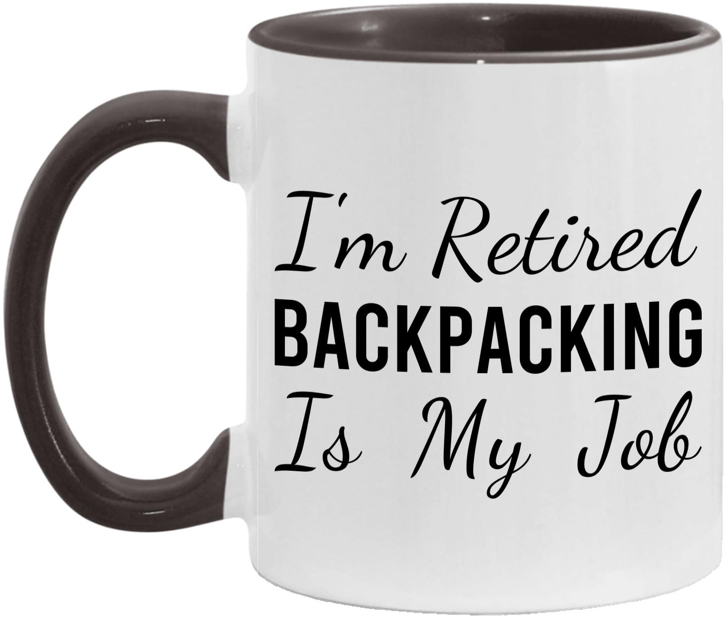 Backpacking Coffee Mug - Backpacking Gift - I'm Retired Backpacking Is My Job - White/Black - 11oz