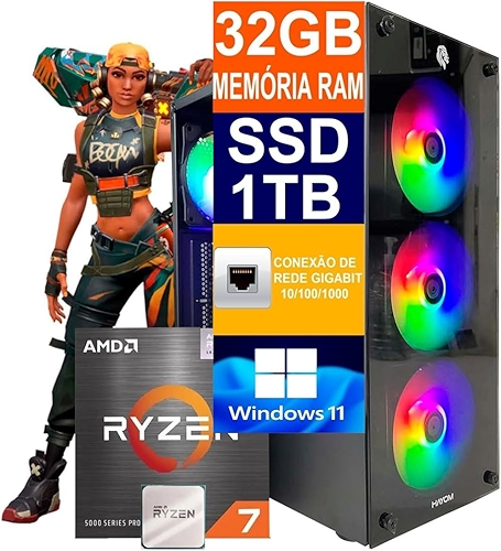Pc Gamer Computador Cpu Ryzen 7 5700G / SSD 1TB M.2 NVMe / 32gb Memória Ram Ddr4 / Windows 11 Pro
