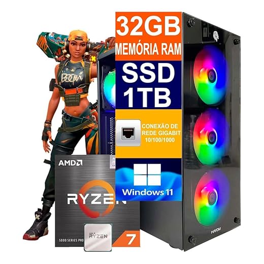 Pc Gamer Computador Cpu Ryzen 7 5700G / SSD 1TB M.2 NVMe / 32gb Memória Ram Ddr4 / Windows 11 Pro