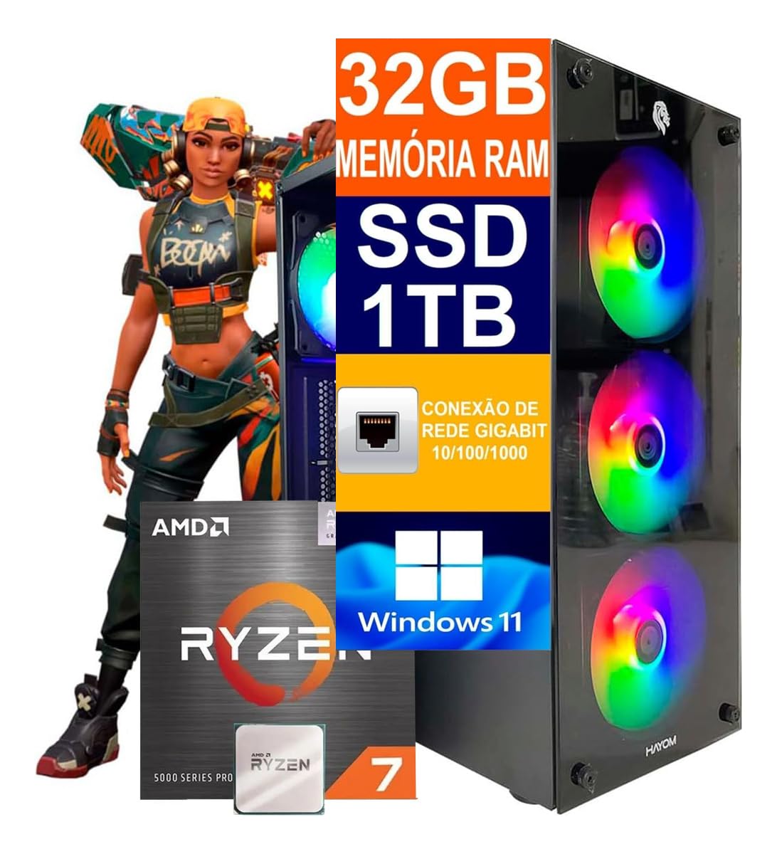 Pc Gamer Computador Cpu Ryzen 7 5700G / SSD 1TB M.2 NVMe / 32gb