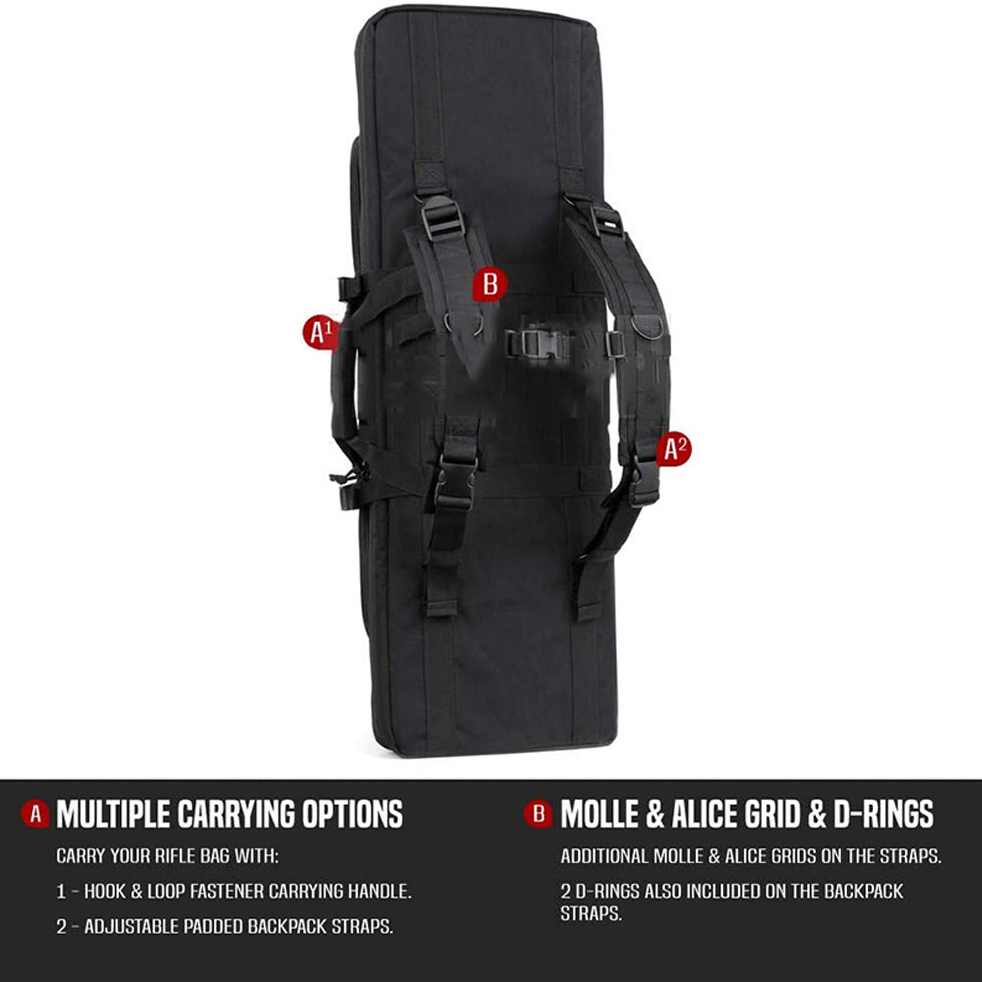 Custodia Morbida per Fucile Doppio, Borsa Multifunzionale Pera con Tasche Multiple, Zaino per Fucile con Custodia Pera Multipla, 2 Custodie per Fucili/Black/140Cm