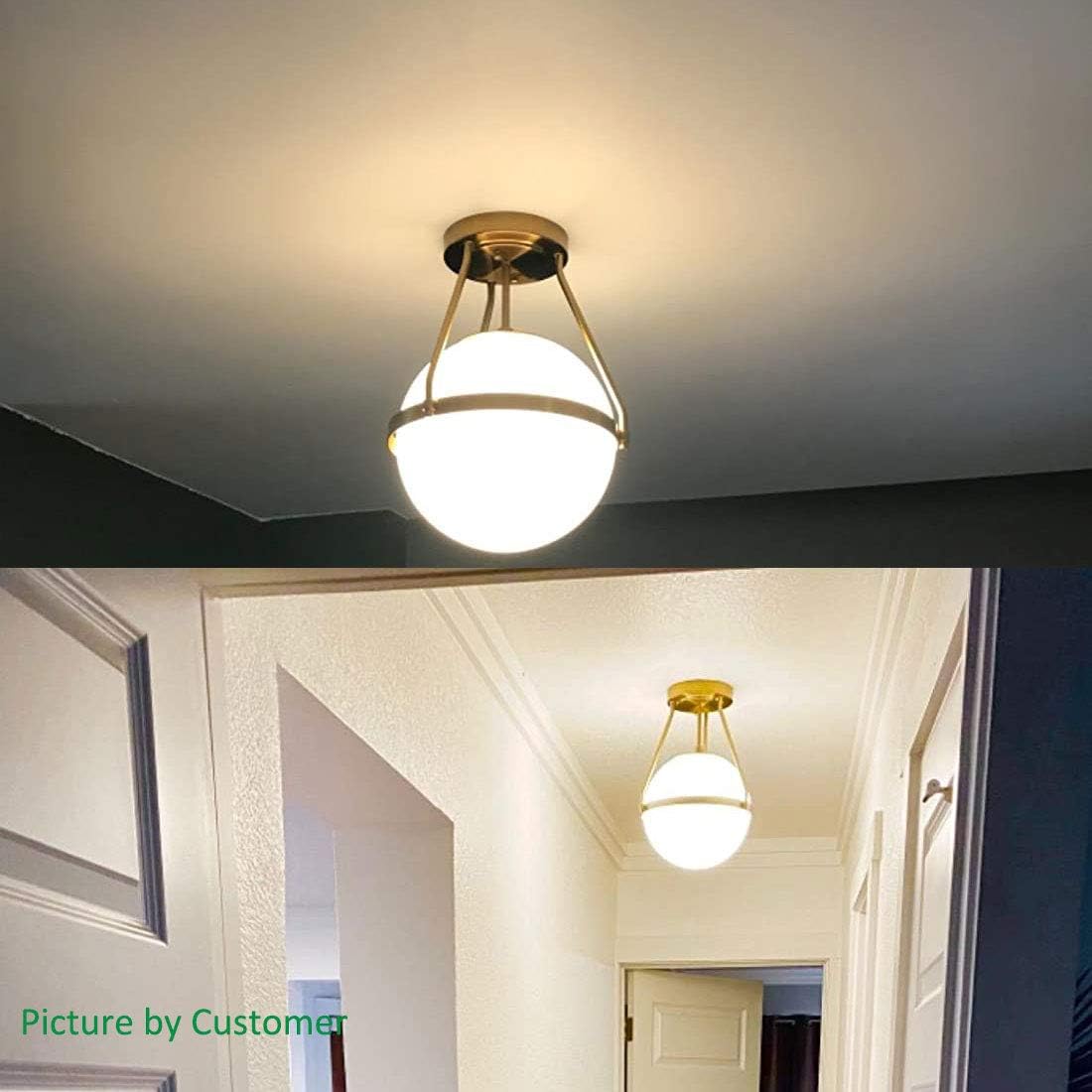 Best Cyber Monday 🔥 Mid Century Modern Globe Semi Flush Mount Ceiling Light Fixture,White Opal with Brass Finish,Living/Dinning Room