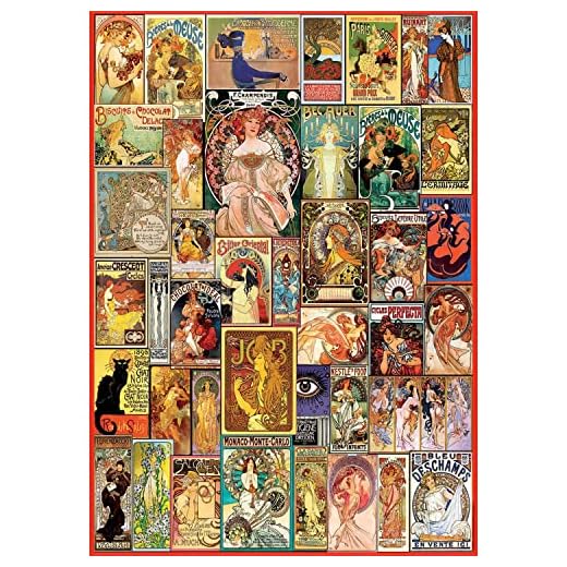 Educa - Collage Art Nouveau, Puzzle de 1.000 piezas, Medida aproximada: 48 x 68 cm, Incluye Fix Puzzle para colgar el puzzle una vez finalizado, A partir de 14 años (19258)