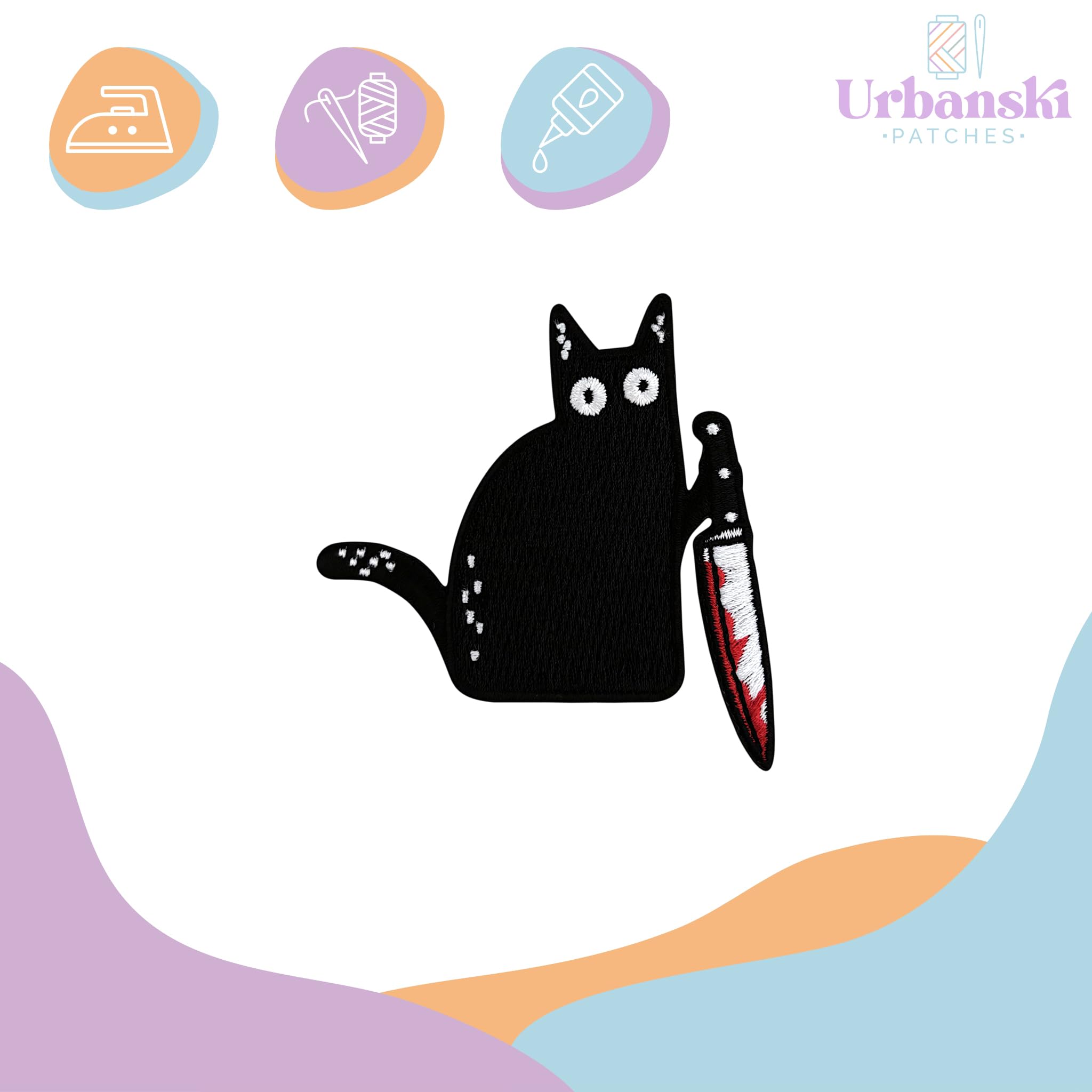 Urbanski Patch Chat Noir Mignon à Thermocoller Sur 6 X 8,3 Cm | Écusson Thermocollant, Transferts Thermocollant, Appliqués à Coudre