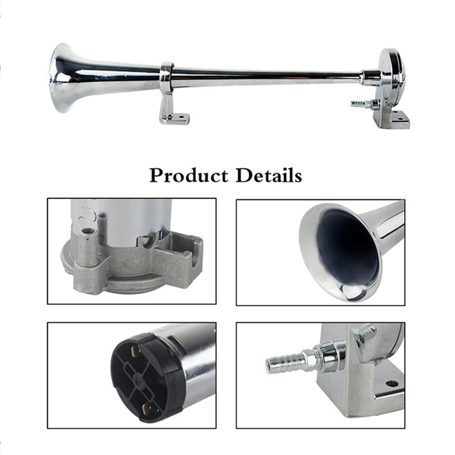 Tromba Camion 12v,150db Air Horn Cromato,Trombe Camion Con Compressore,Universale Per Auto, Moto,Barche - Incl. Kit Di Montaggio e Tubo Flessibile