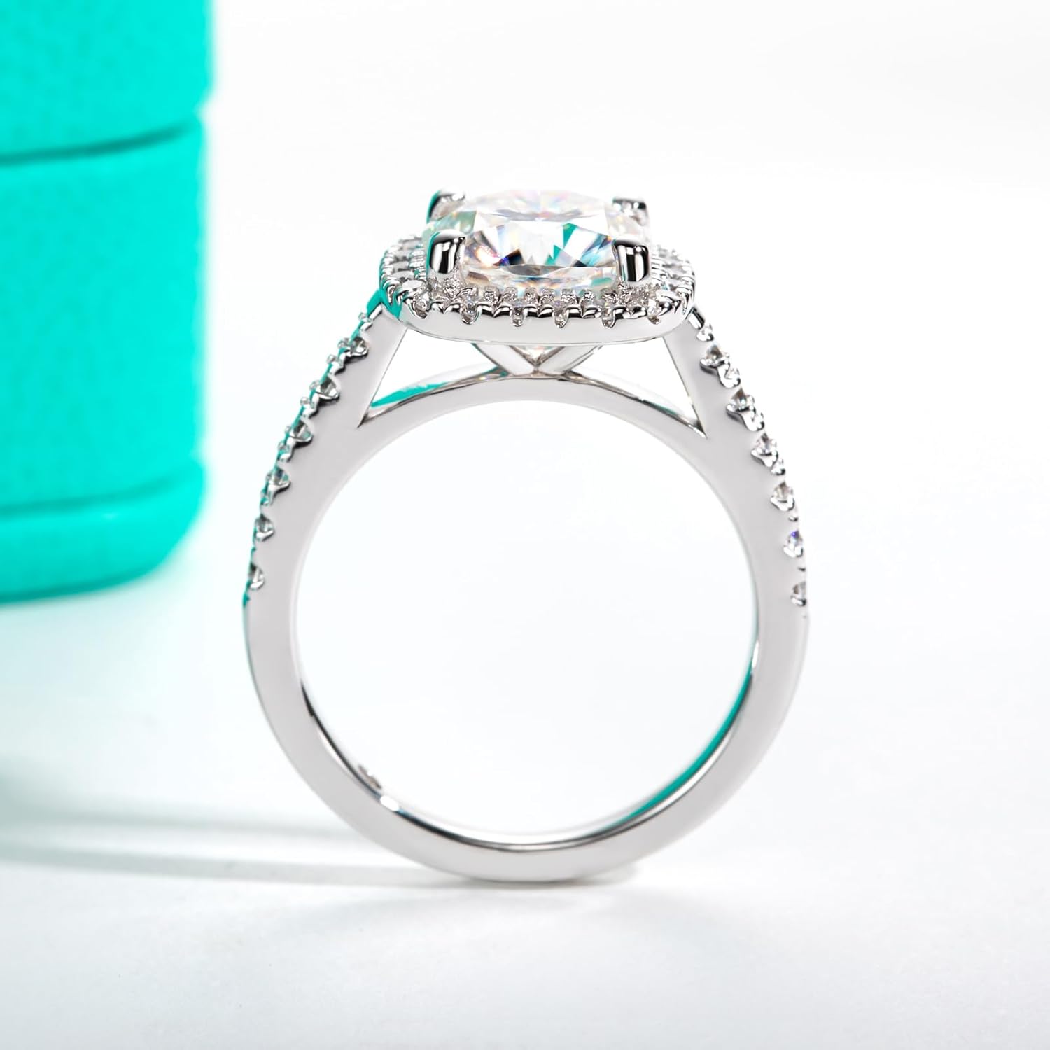 AnuClub Princess/Cushion/Oval Cut Moissanite Engagement Rings 3-3.884cttw D Color VVS1 925 Sterling Silver 3 Rows Vintage Halo Wedding Promise Statement Rings for Women with Certificate - Image 7