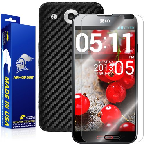 Armorsuit MilitaryShield Black Carbon Fiber Skin Wrap Film + HD Clear Screen Protector for LG Optimus G Pro - Anti-Bubble Film