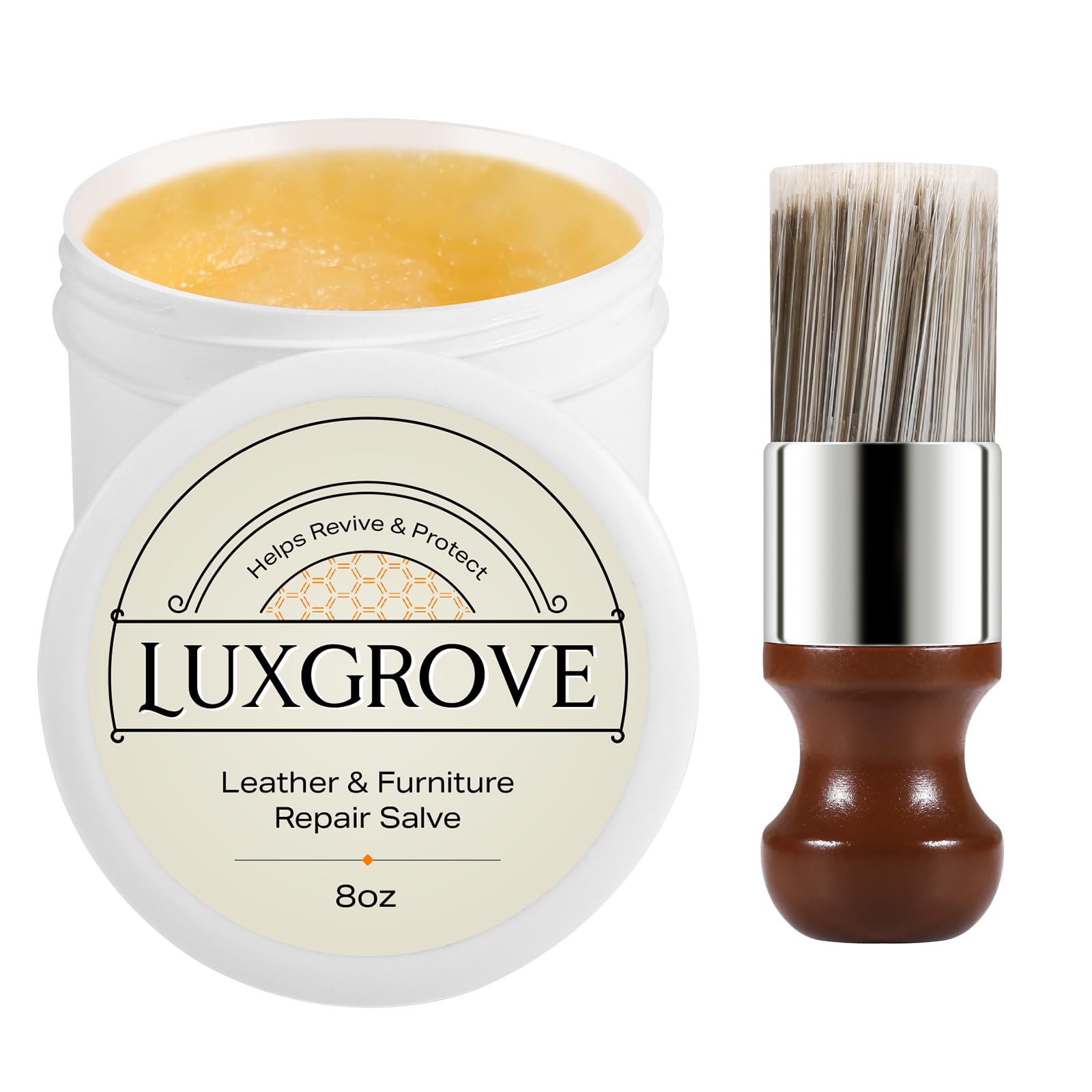 LUXGROVE® 가죽 및 가구 수리 연고 및 브러시 세트, 가구용 가죽 클리너 및 컨디셔너 - UV 보호제는 균열이나 변색 방지, 목재 및 비닐 컨디셔너 - 226.8g(8온스)