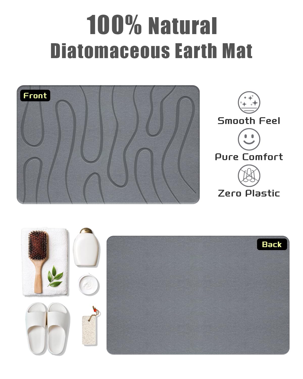 Alfombrilla de baño de piedra, diatomita, de secado rápido, antideslizante, súper absorbente, para baño y cocina, multiusos como alfombrilla para mascotas, fácil de limpiar, 40,6 x 61 cm