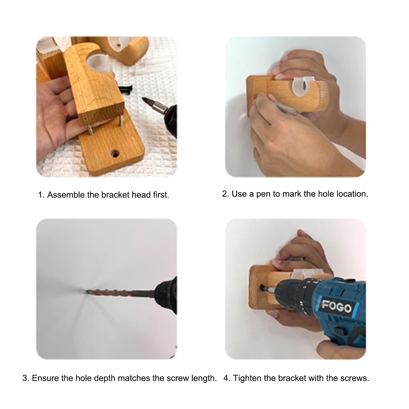 Tringle à rideau simple en bois massif, tringle à rideau de porte, tringle en bois, support perforé latéral(250cm)