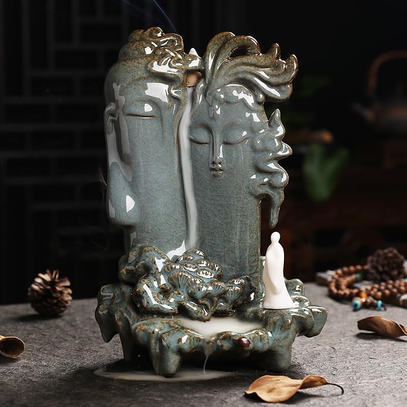 Incense Burner,Incense Stick Holder,Creative Backflow Incense Burner Buddha Statue Home Indoor Incense Holder Ceramic Ornaments Incense Holder Incense Burner
