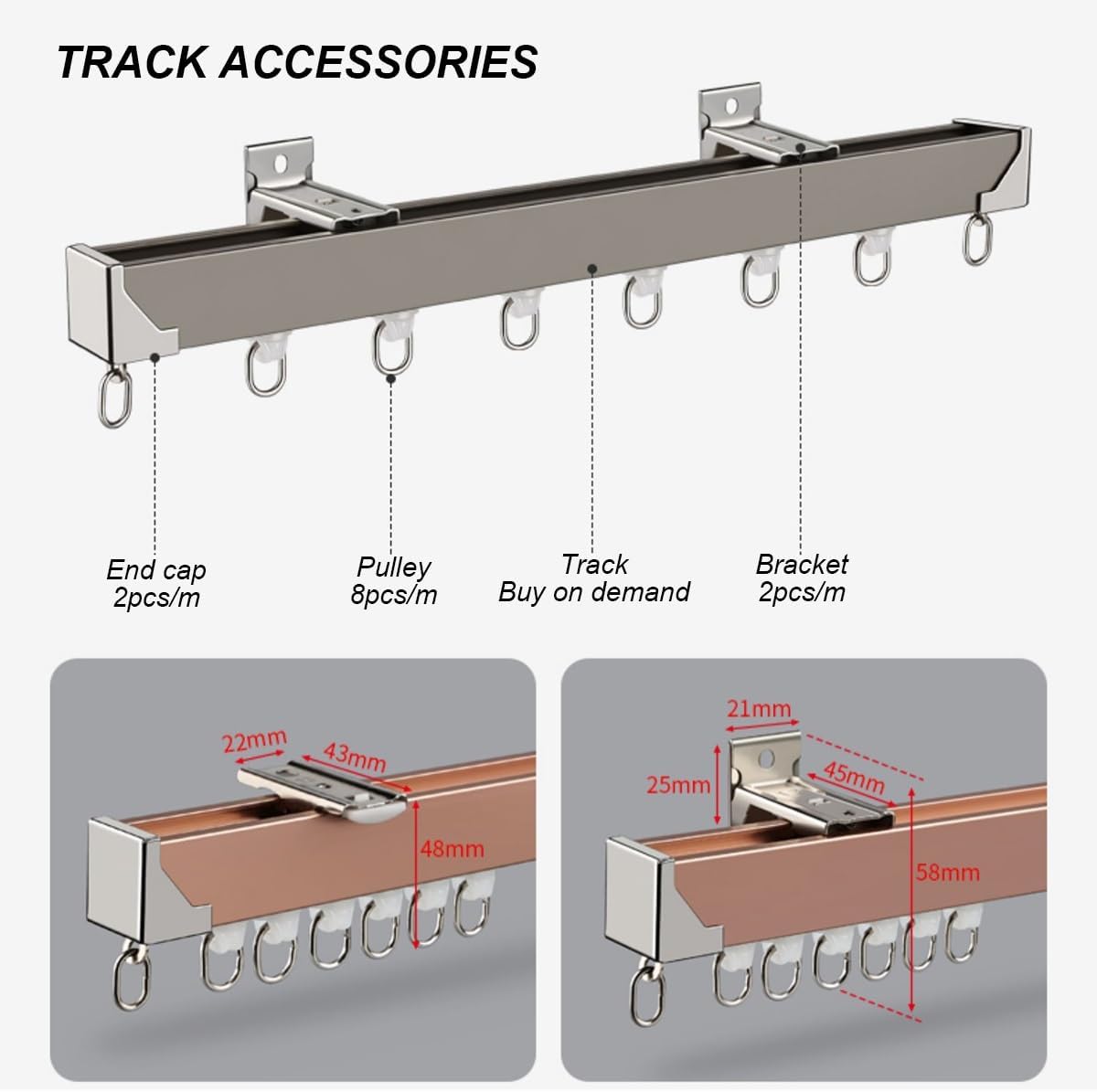 9.8ft Heavy Duty Aluminum Curtain Tracks - Silent Curtain Rails for Room Dividers, Ideal for Home, Office & Hospital Use, White/Rose Gold (130cm/4.3ft)