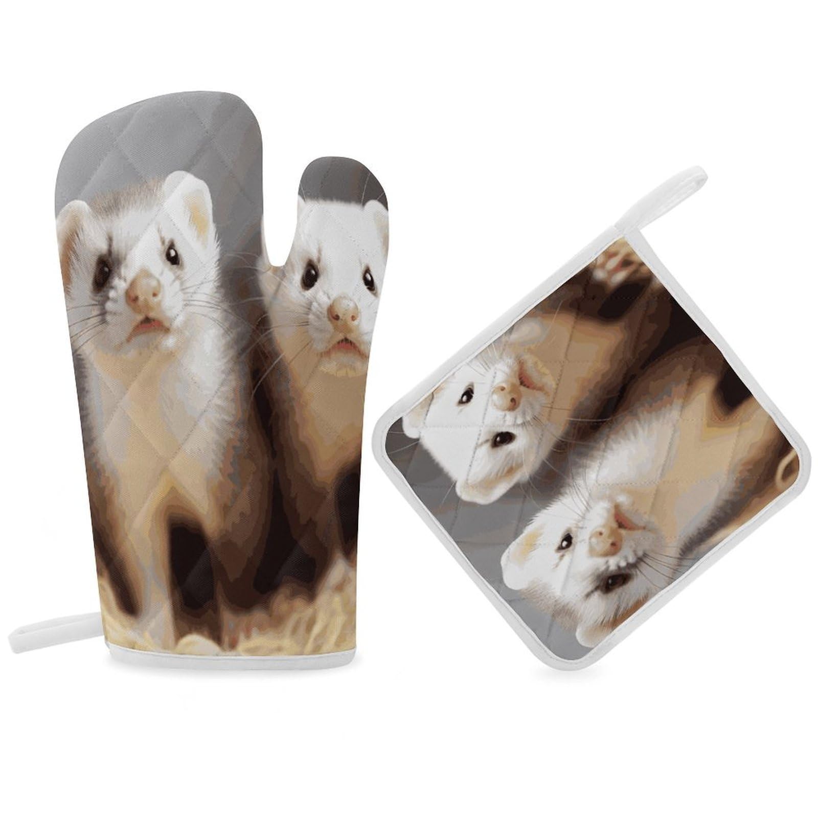 Fodpand Women's Style Ferrets Oven Mitts And Pot Holders Sets,Oven Gloves For Kitchen Oven Mitts And Potholders For Baking Cooking Grilling Apartment Essentials