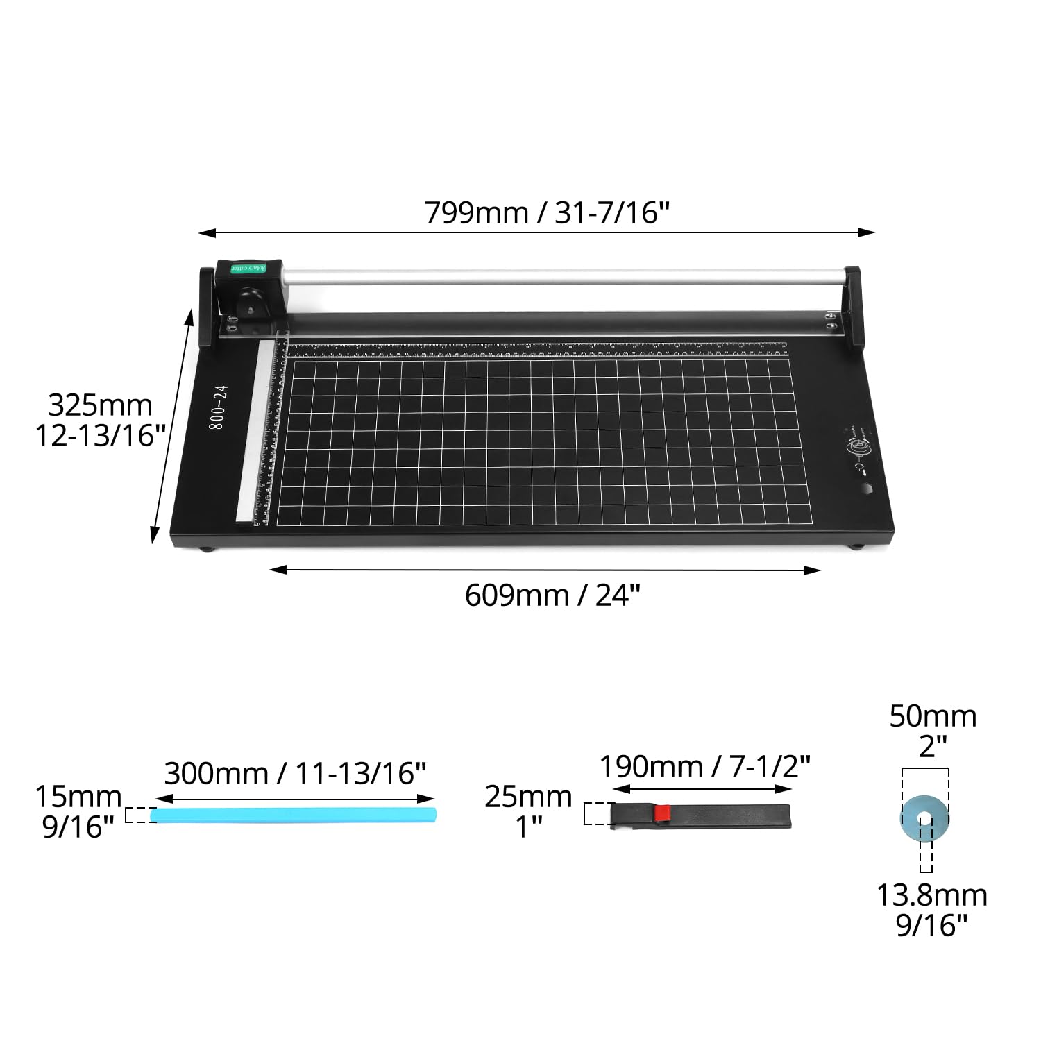 QWORK Recortadora de papel giratoria manual de precisión de 24 pulgadas con rejillas preimpresas, diseño de autoafilado