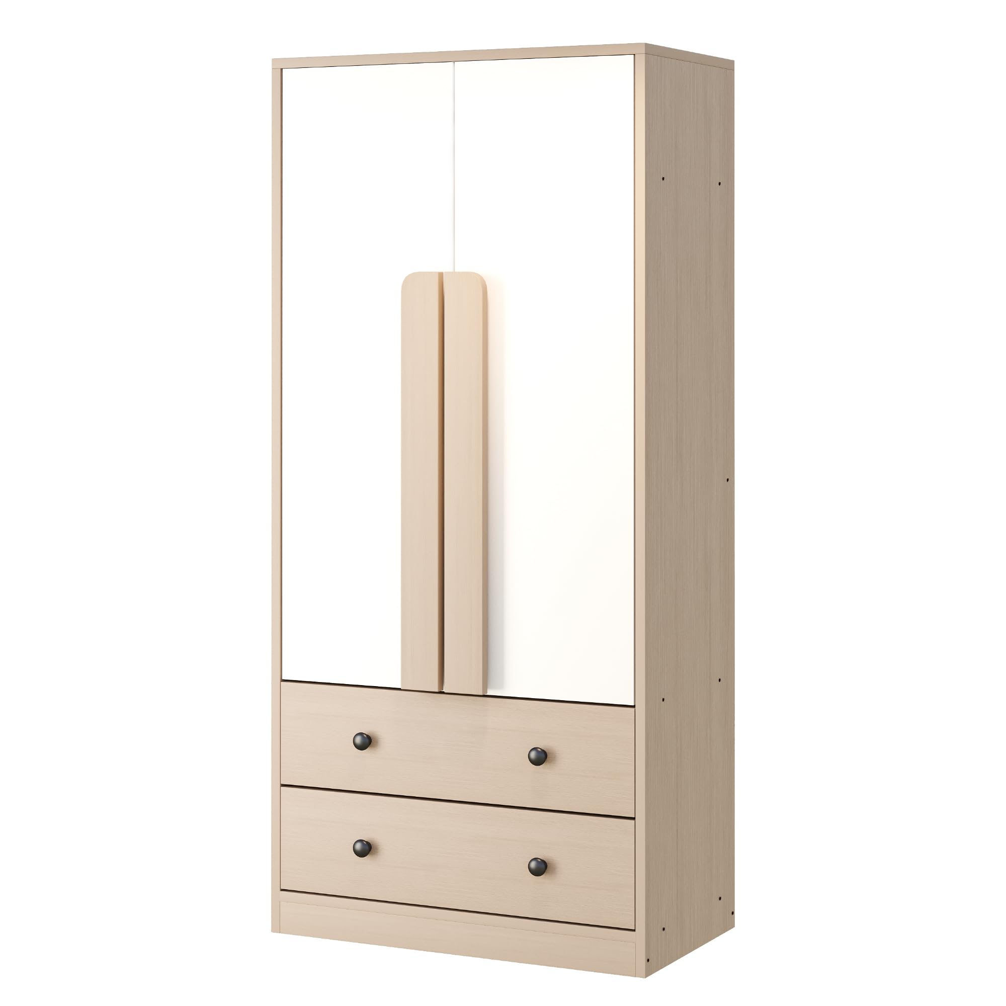 Idemon Armadio 70 x 40 x 170 cm, design a doppia ante, con cassetti e ripiani (naturale)