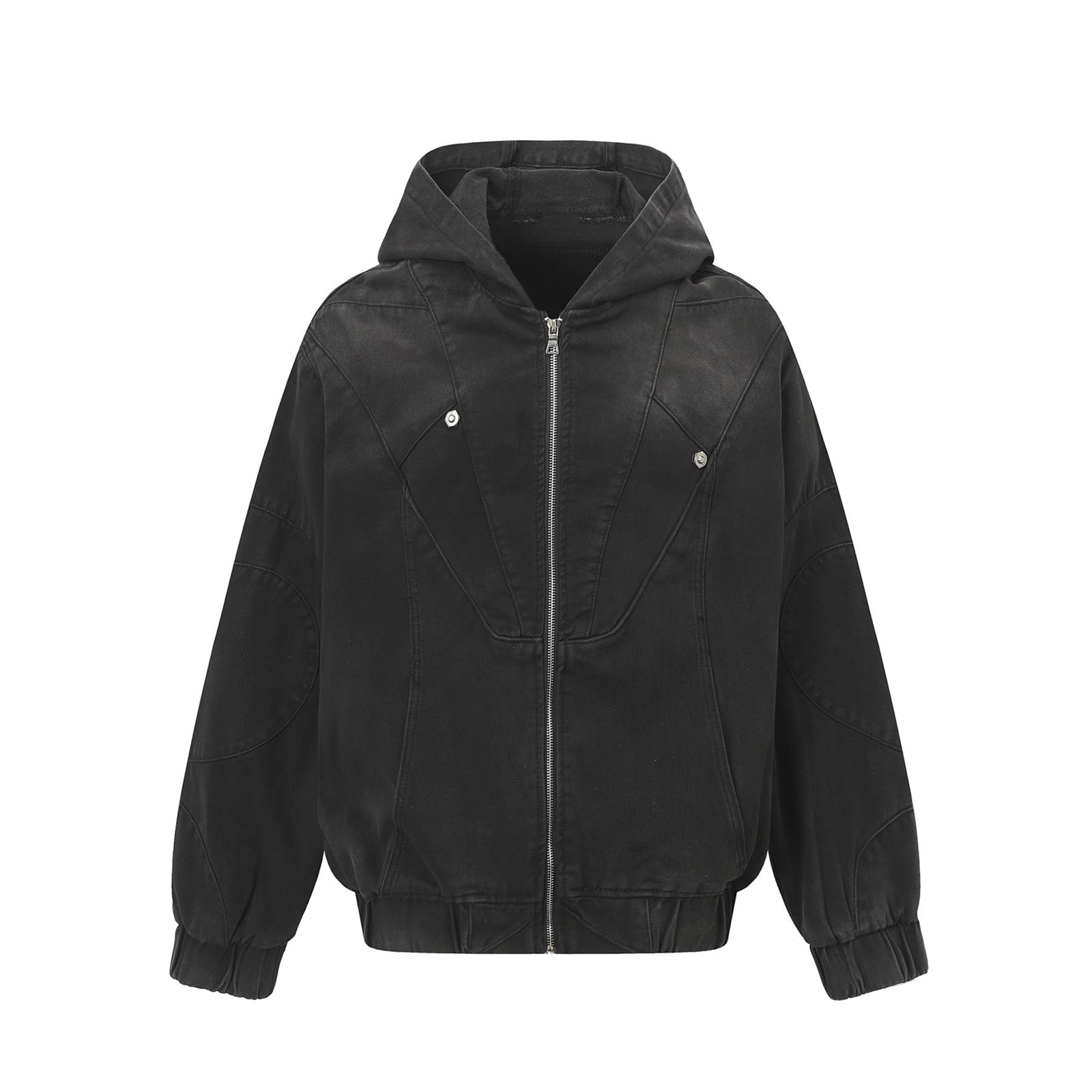 Męska kurtka z kapturem American High-Street Biker Patchwork Casual Luźne Dojazdy Codzienne Płaszcze Dla Mężczyzn - Czarna