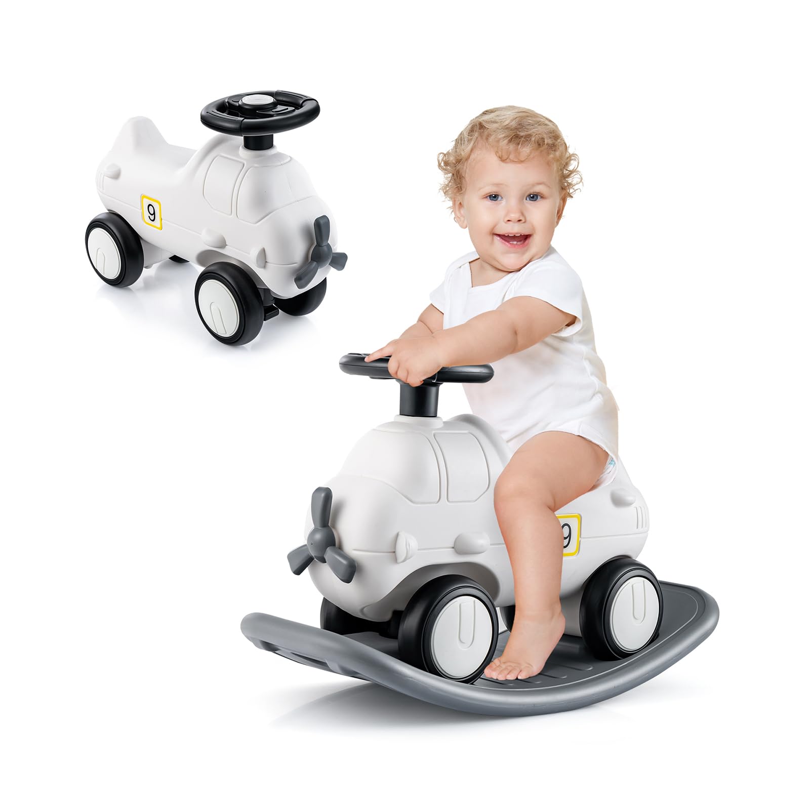 GOPLUS Cheval à Bascule Enfant 3 en 1 Convertible Porteur Planche Équilibre Avion Intérieur Extérieur 1 an+