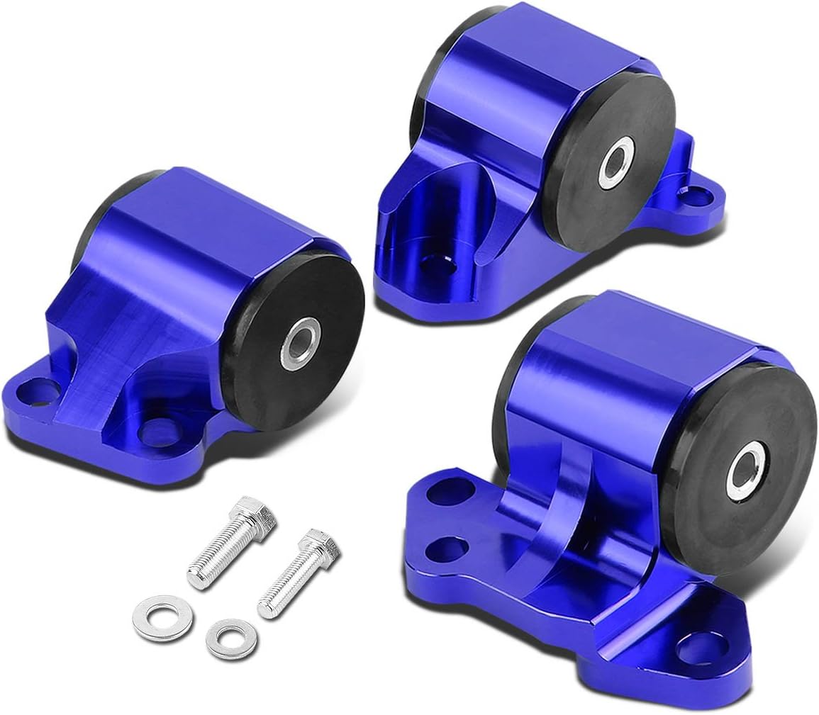 Auto Dynasty Compatible with Acura Integra / Honda Civic B & D Series MT 3pcs Billet Aluminum 2-Bolt Engine Mount Kit (Silver)