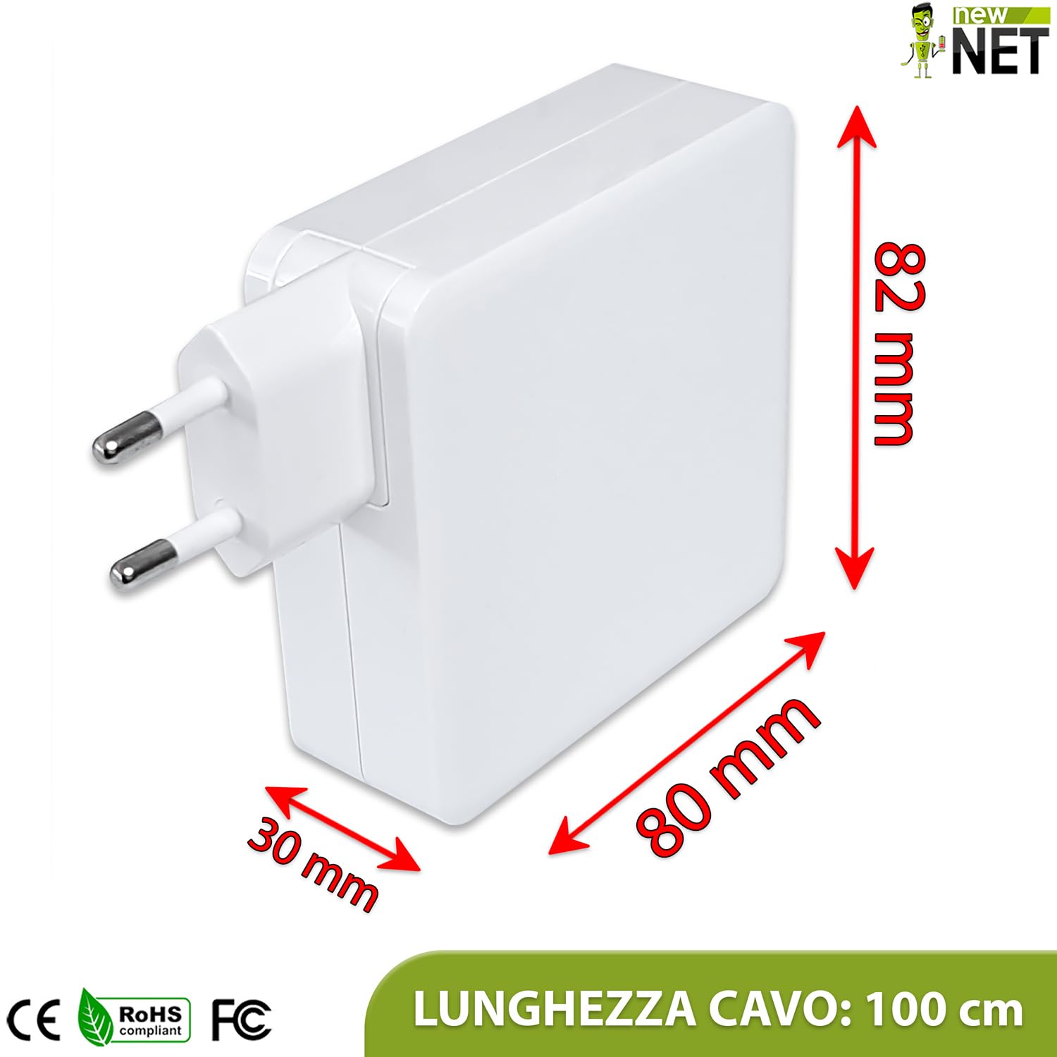 New Net - Alimentatore USB-C 87W compatibile con iPad, per smartphone, tablet, auricolari, wearables, design slim portatile universale compatto