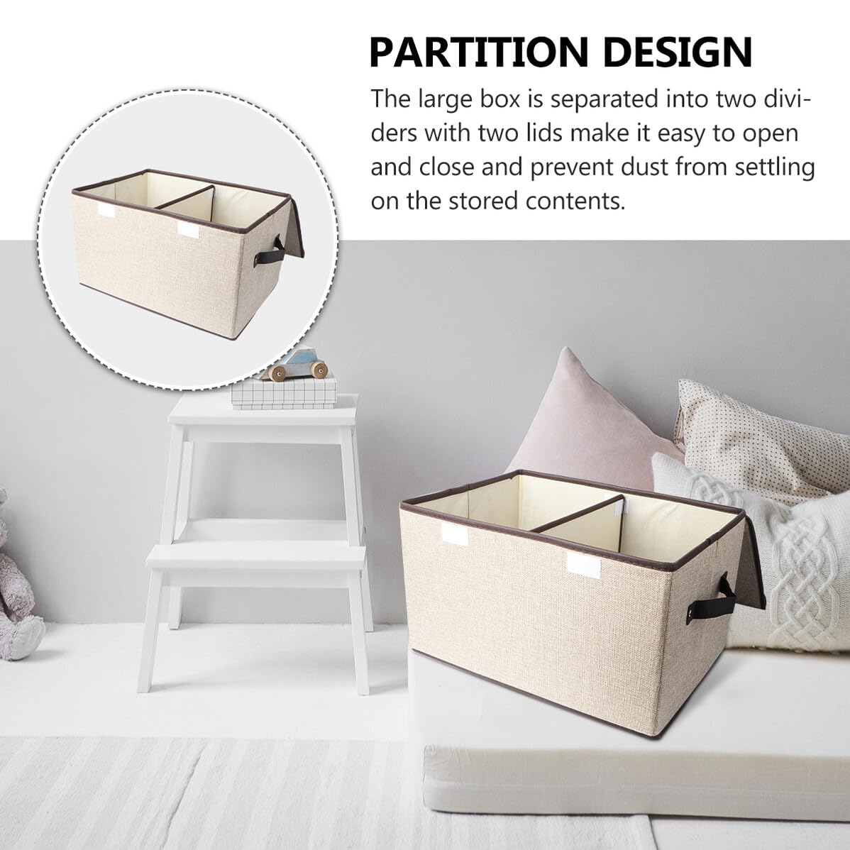 Uonlytech Caja de Almacenaje Plegable de Algodón y Lino con Doble Tapa y Asas Cesta para Armario Organizador Resistente y Apilable para Ropa y Hogar