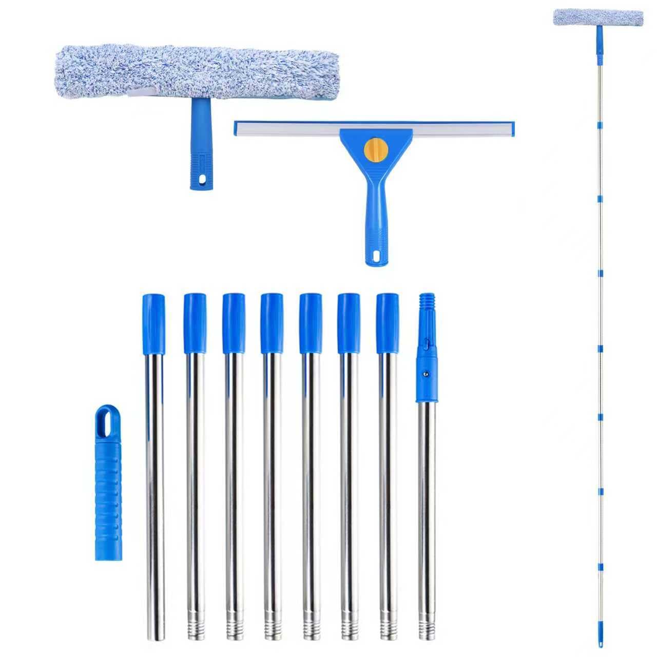 3m Window Cleaning Equipment, Window Cleaning Pole, Telescopic Window Cleaner, Window Washing Kit with Long Handle, Window Cleaner Tool with Silicone Squeegee & Microfiber Scrubber for Door Car