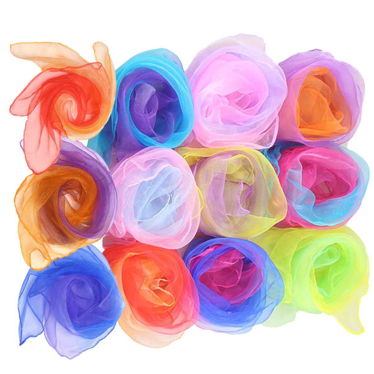 PACKOVE 3sets Gradient Dance Juggling Scarves Chiffon Square Scarf Kids Performance Safety Shield Neck Gaiter 60x60cm 12pcs*3 Random Color
