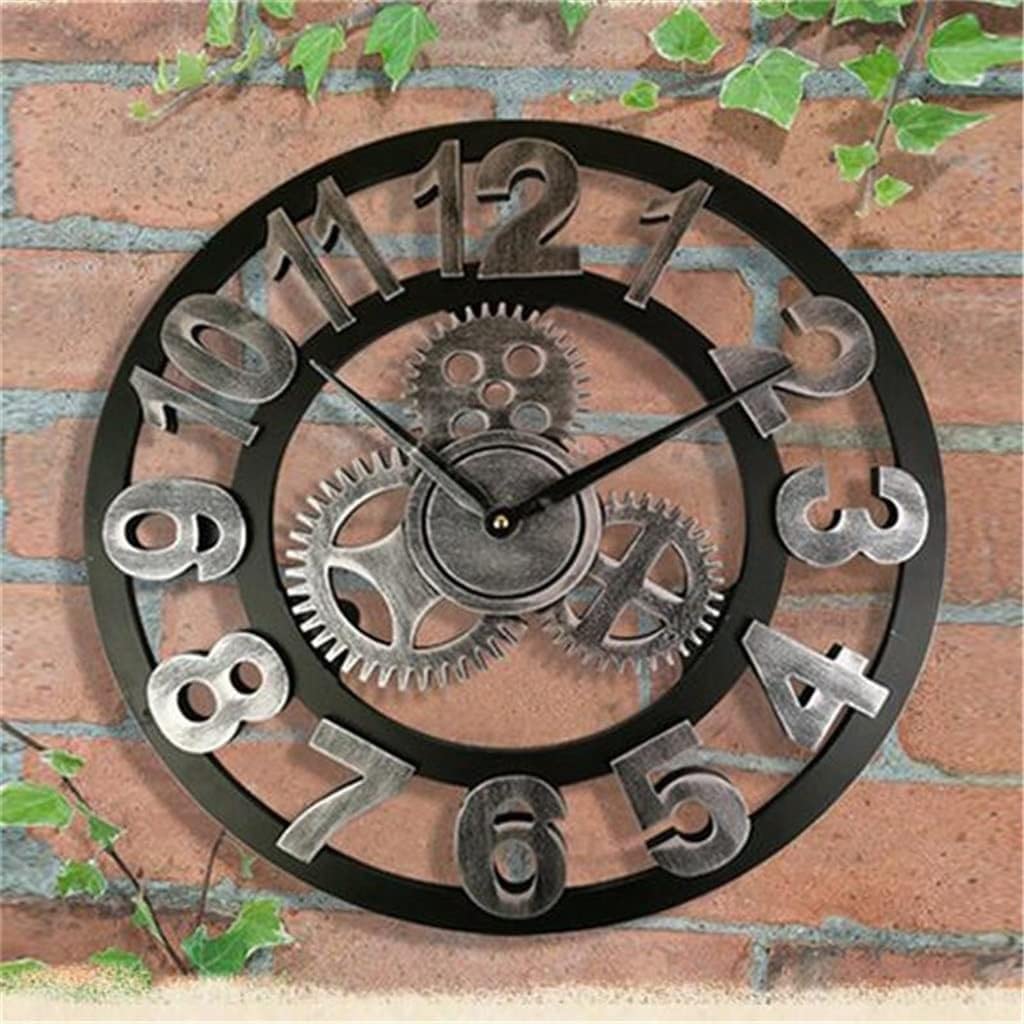 Reloj de Pared de Estilo Industrial Retro Grande Reloj de Pared de Madera para el hogar Decorativo para la Pared de la Barra de la Oficina de la Sala de Estar (Color: A, Tamaño: 30 cm) (D 40 cm)