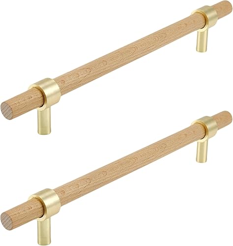 Manija de madera de haya para cajón de armario de cocina, armario, manijas con tornillo, orificios centrales de 6.3 pulgadas (6.299 in), para tienda