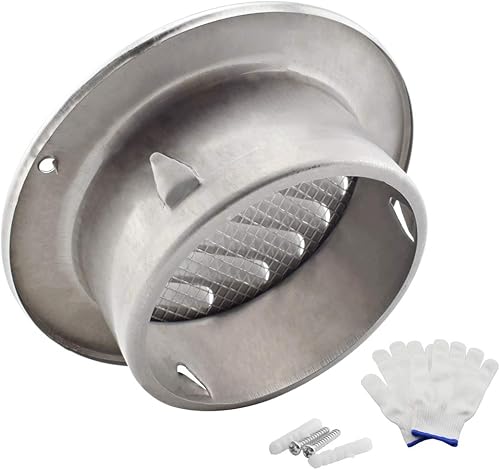 Miniatura 10 de SDTC Tech Ventilación de aire de acero inoxidable de 4 pulgadas, con nariz redonda, extractor externo, salida de pared, rejilla de rejilla con malla