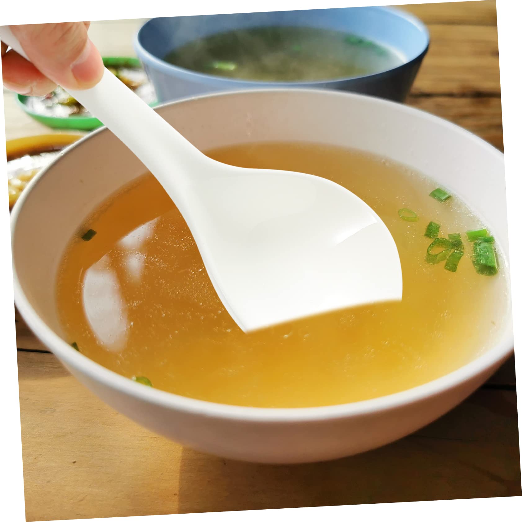 Juego de 2 Cucharas de Sopa Grandes de Cerámica de Color Blanco