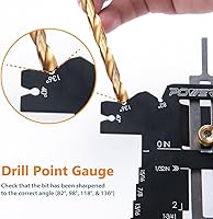 Vista 3 de POWERTEC Medidor de profundidad universal 5 en 1 para medir ángulos de cincel, puntos de perforación y ajuste de broca, alturas de hoja de sierra