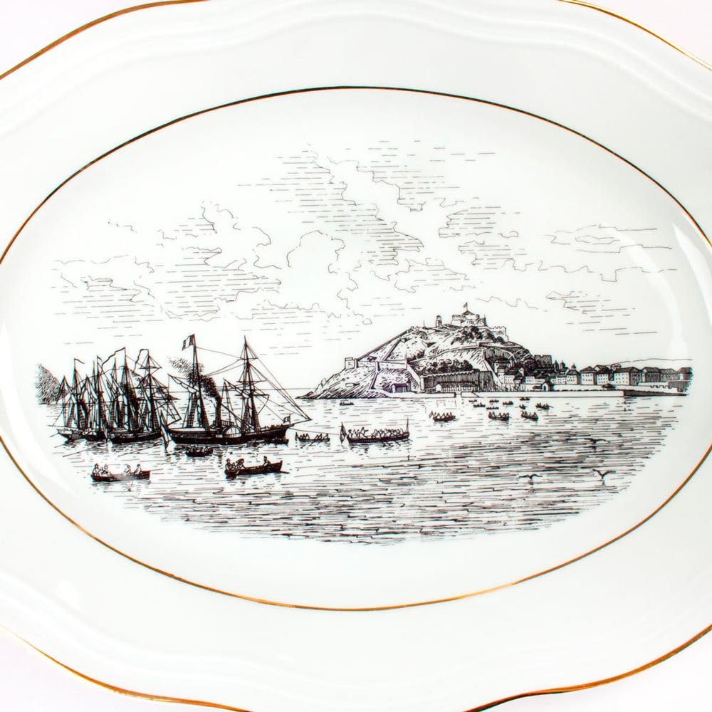 FranquiHOgar Fuentes de servir de porcelana blanca (3 piezas) Bidasoa Original, filo de oro