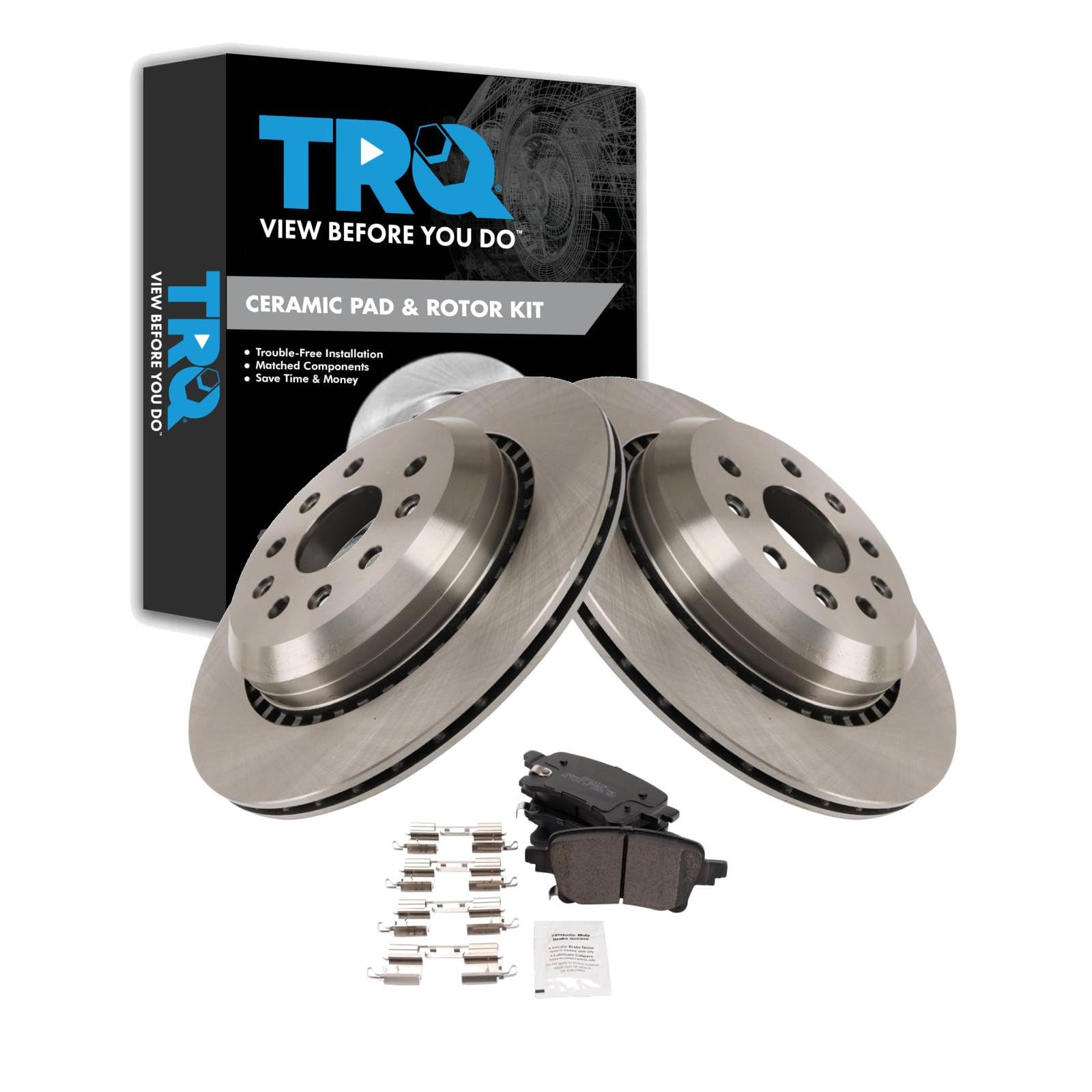 TRQ Rear Brake Pad and Rotor Set Ceramic Compatible with 2020-2023 Jeep Gladiator 2021-2022 Wrangler