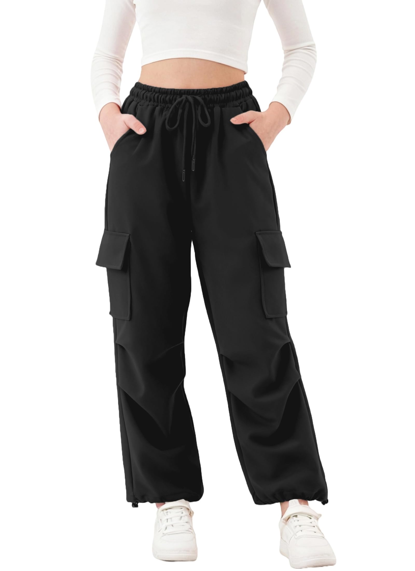 Rolanko Pantaloni Sportivi da Ragazza, con Elastico in Vita Pantaloni da Jogging Attivi Unisex con Tasche Cargo