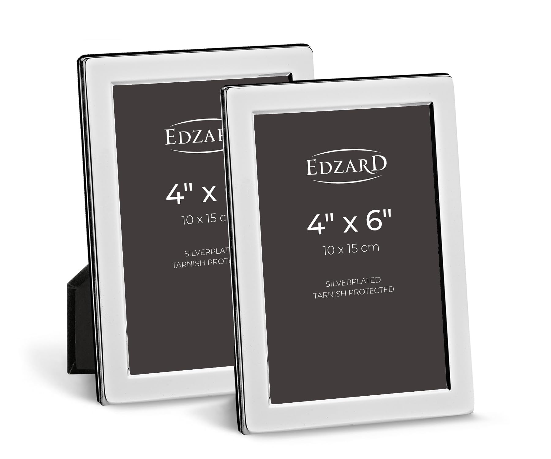 Edzard Silver Plated Photo Frame 4"x6" (10x15 cm) Salerno, Non-Tarnishing, High Gloss Finish, Real Glass Front & Premium Velvet Back, Portrait or Landscape Display - Elegant Wedding Gift