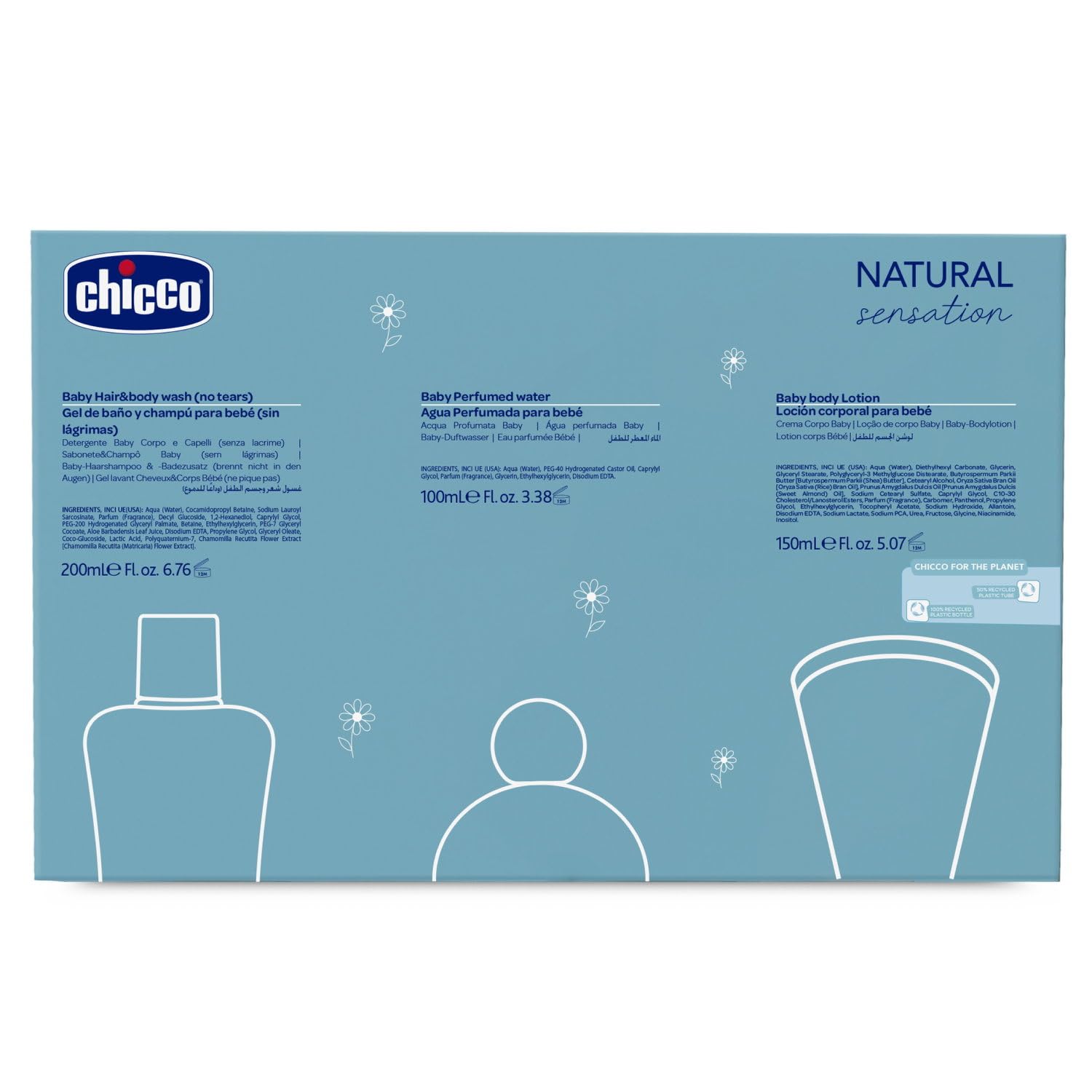 CHICCO NATURAL SENSATION - SET 3: 1 SCHAMPOO & KÖRPERBAD – OHNE TRÄNEN 200 ML, 1 KÖRPERLOTION 150 ML, 1 DUFTWASSER100 ML