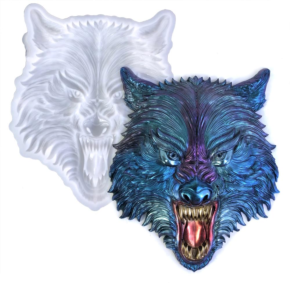 Tone Fun Wolf's Head Shape Mold Epoxy Resin Casting Kit for Wall Hanging Window Door Decor, DIY Home Office Decorations, Party Supplies (6.5"x5.59"