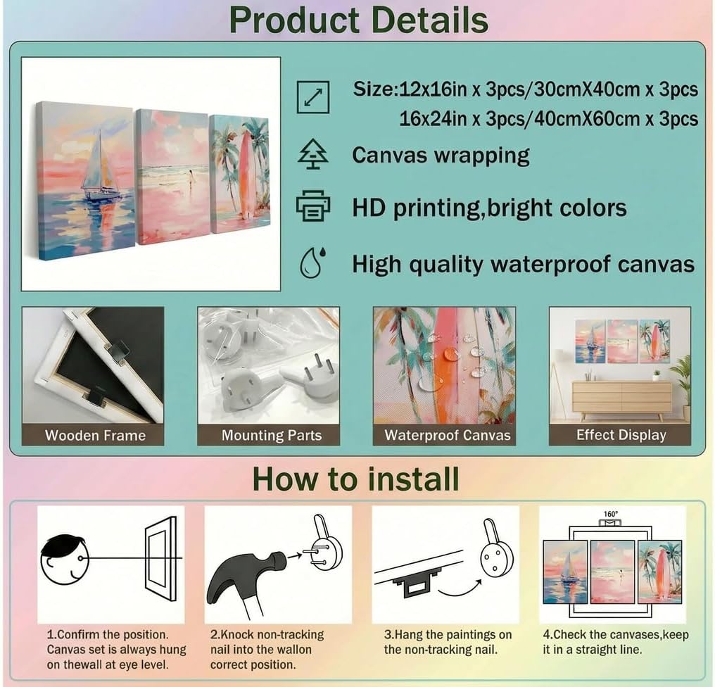 KKJ 3 Piece Pink Ballerina Canvas Wall Art Set, Preppy Girly Ballet Dancer Watercolor Prints, Trendy Wall Decor for Teen Girls Bedroom Dorm Apartment, Ready to Hang, 16 x 24 Inches Each