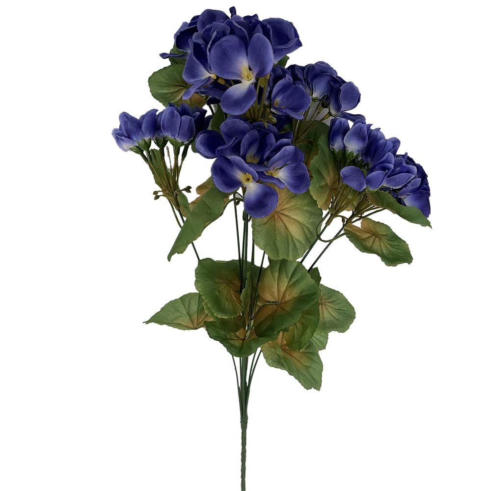 Easylife Pack of 3 Triple Flowered Faux Geraniums – Realistic White Artificial Outdoor Plants – Weather Resistant Flowers for Garden – Wedding Bouquet, Purple, L49 x W26cm